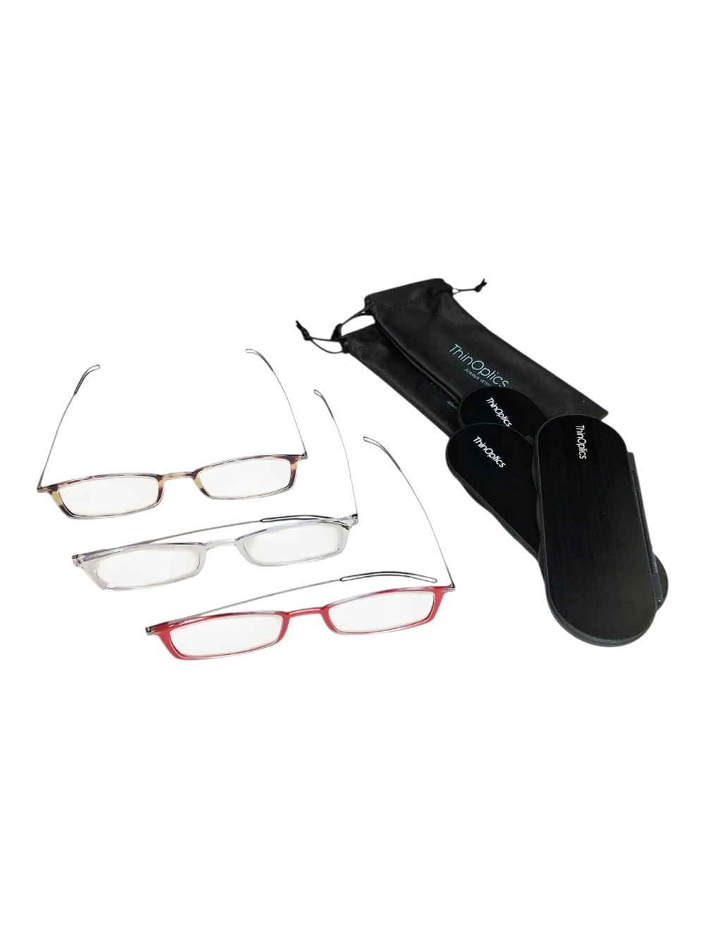 Thin Optics Frontpage Set Of 3  +2.00 Compact Readers Clr, Tort, Red With Cases